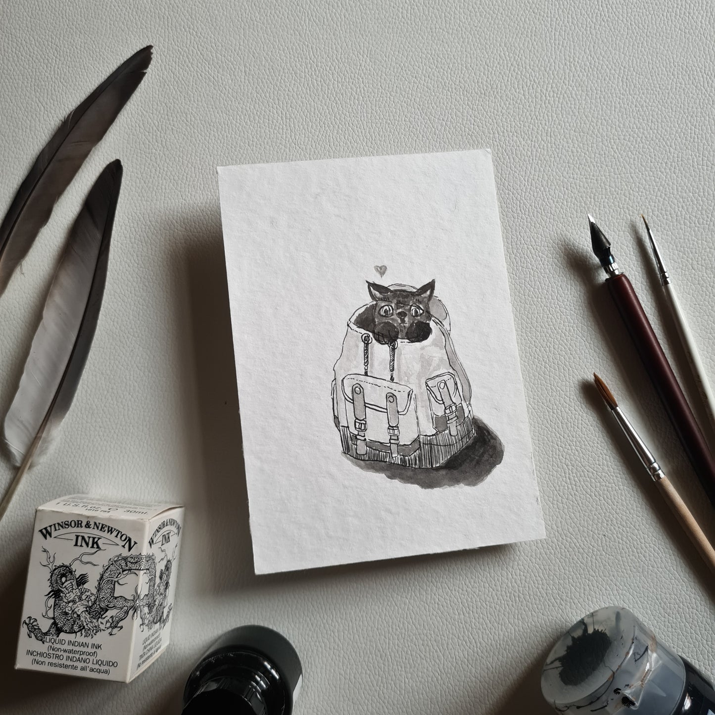 Original Ink Zeichnungen - Backpackkitten