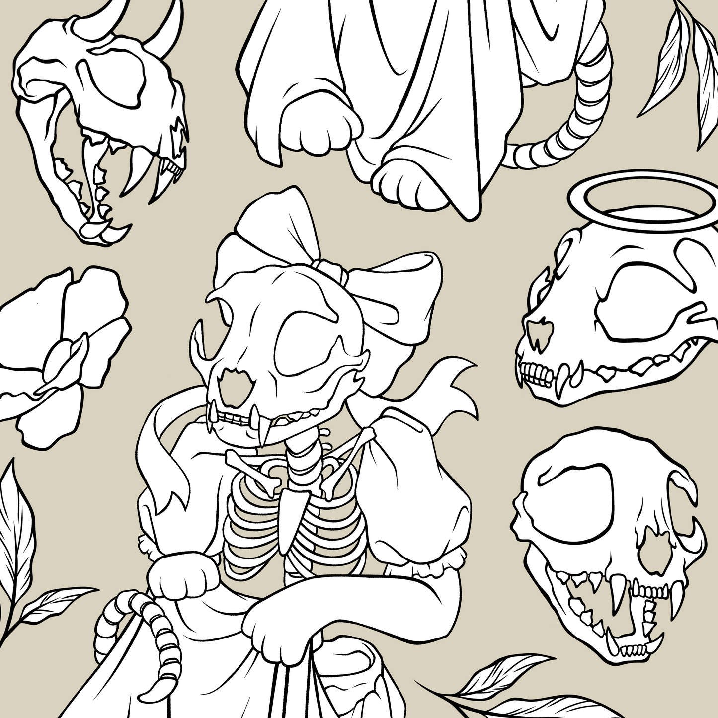 Skelettkatzen Paket - digitales Malvorlage