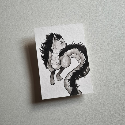 Original Ink Zeichnungen - Das mystische KatzendrachenWesen