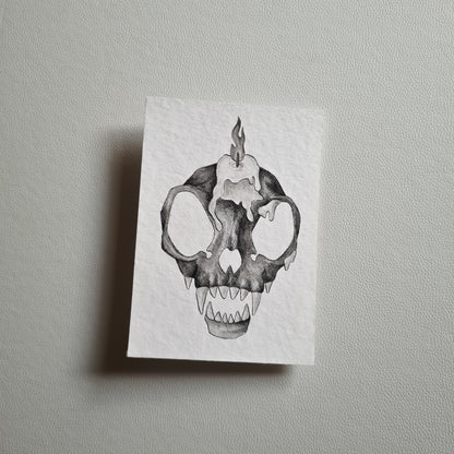 Original Ink Zeichnungen - Wachsgekrönter Schädel