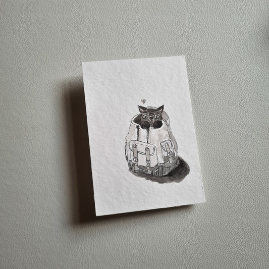 Original Ink Zeichnungen -  Backpackkitten