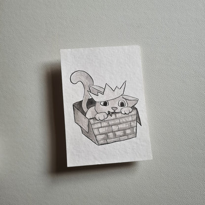 Original Ink Zeichnungen - Crowned Kitty