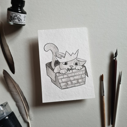 Original Ink Zeichnungen - Crowned Kitty