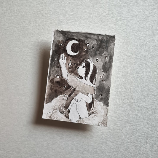 Original Ink Zeichnungen - Katze in den Wolken