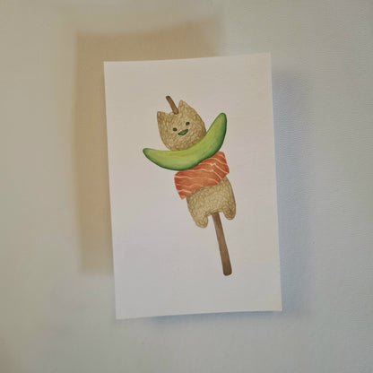 Original Aquarell - MiauMaki am Spieß