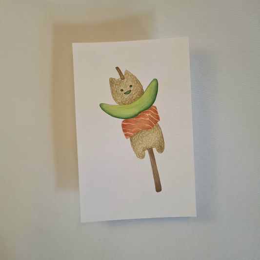 Original Aquarell - MiauMaki am Spieß