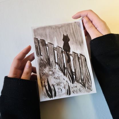 Kunstdruck  - Katze auf einem Zaun