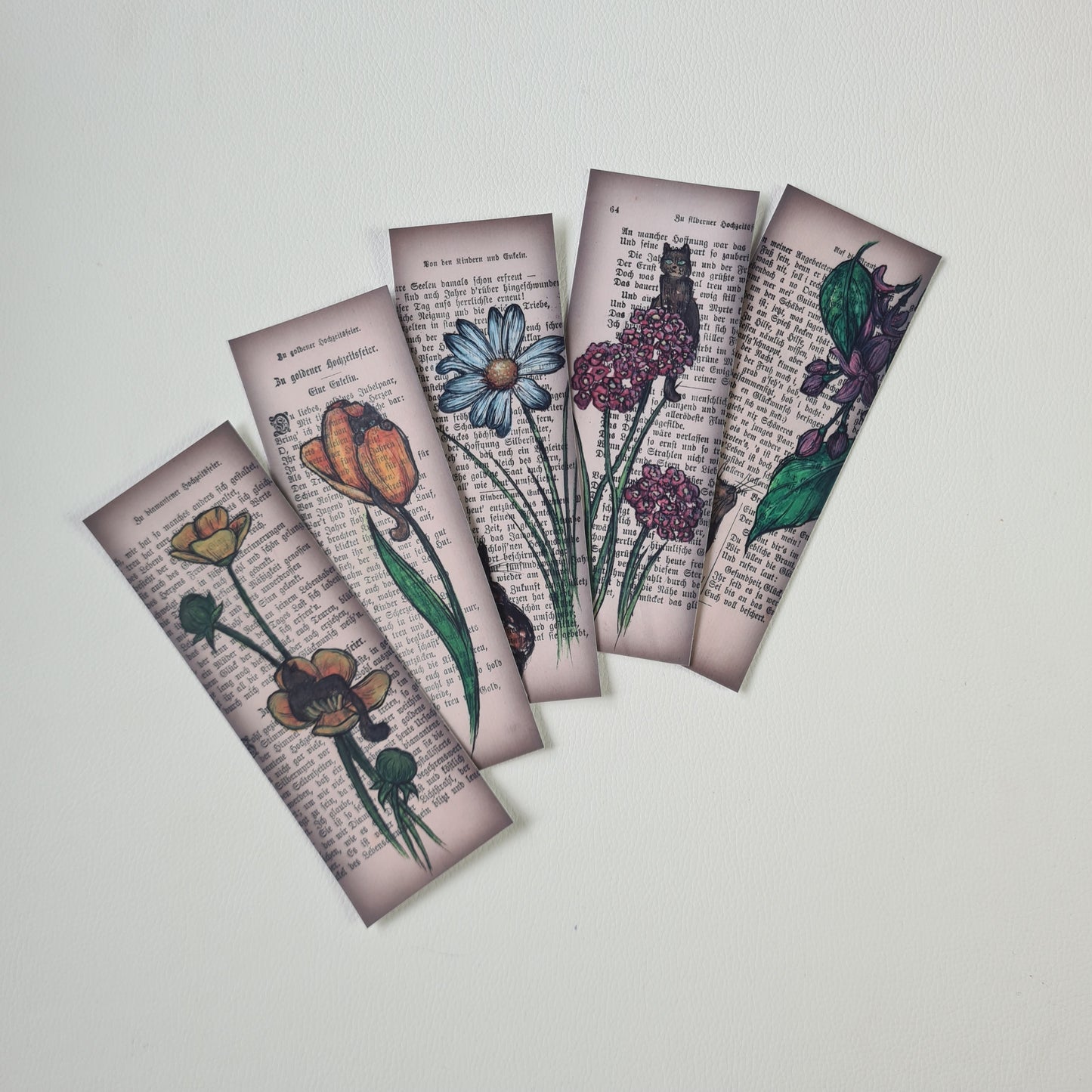 Lesezeichen Set - Aquarellblumen Katzen