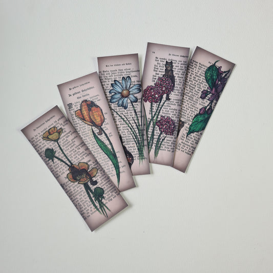 Lesezeichen Set - Aquarellblumen Katzen