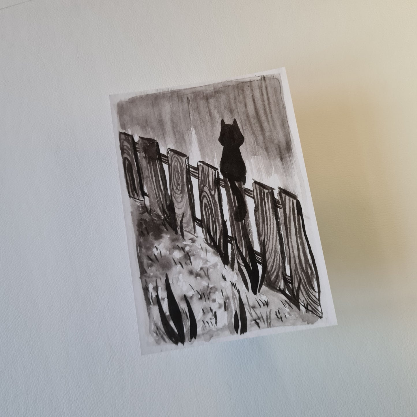 Kunstdruck  - Katze auf einem Zaun