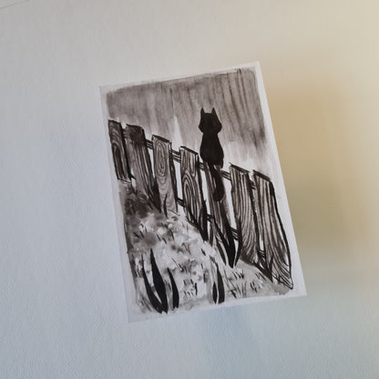 Kunstdruck  - Katze auf einem Zaun