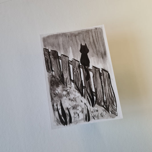 Kunstdruck  - Katze auf einem Zaun