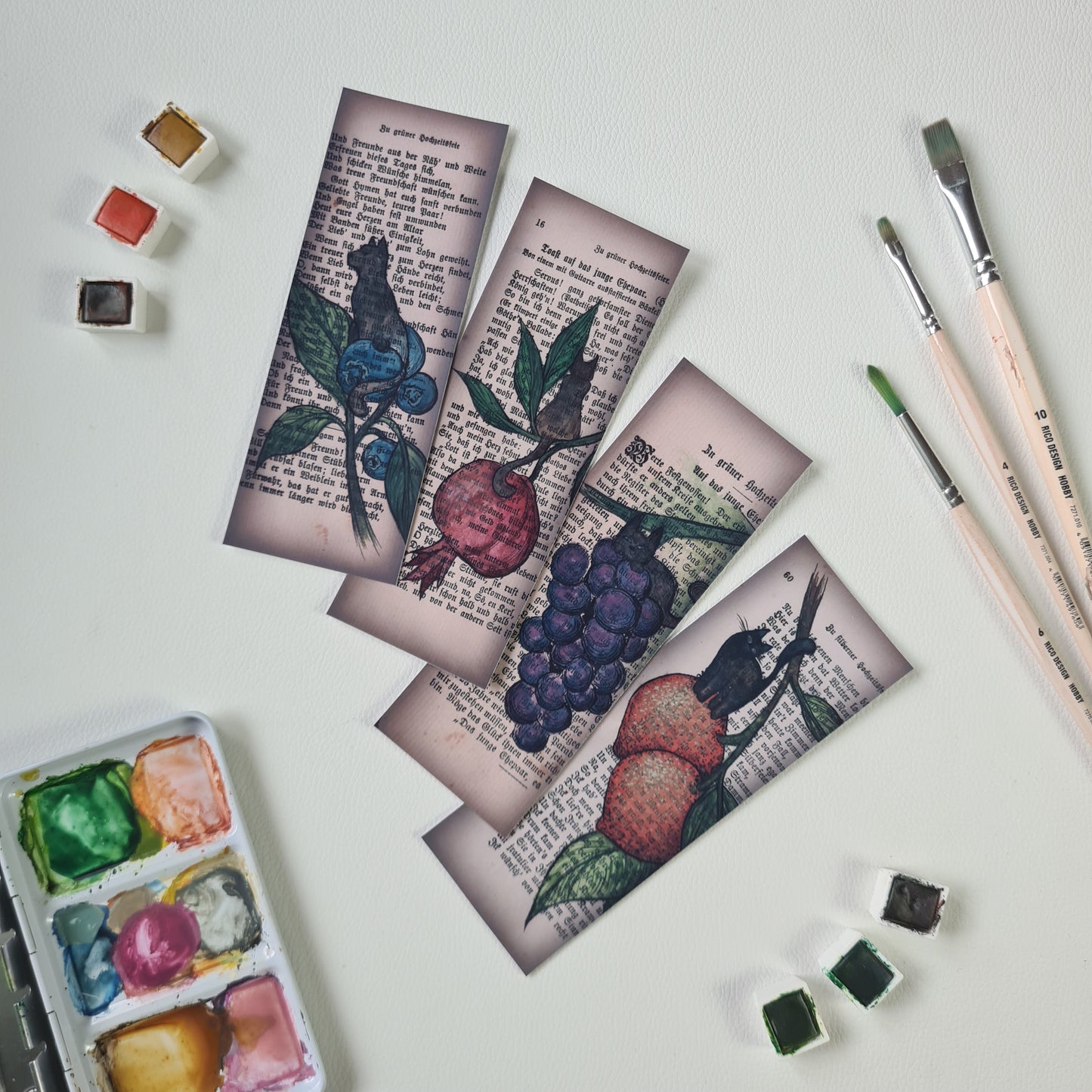 Lesezeichen Set - Aquarellfrucht Katzen