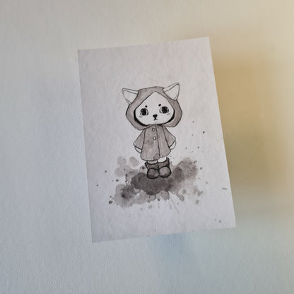 Kunstdruck - Katze im Regenmantel