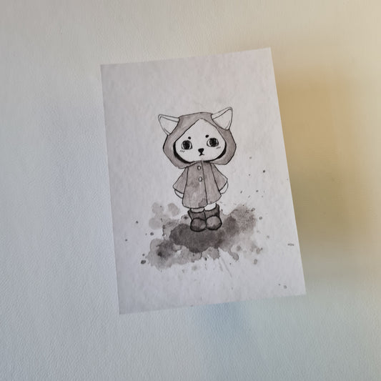 Kunstdruck - Katze im Regenmantel